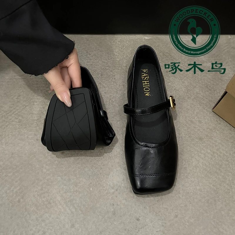 啄木鸟法式搭配玛丽珍女鞋2025时尚小香风单鞋乐福鞋百搭软底鞋