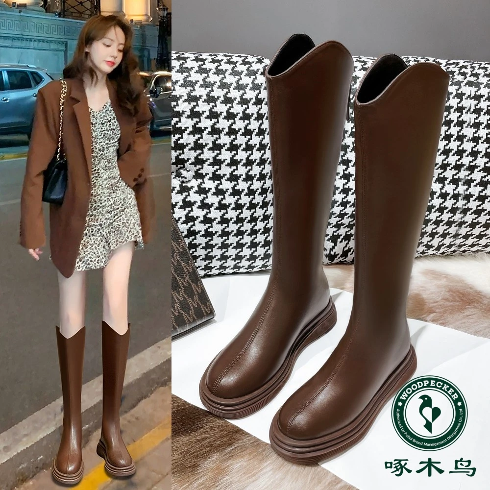 啄木鸟显瘦长筒靴女新款厚底高筒靴时尚百搭玛丽珍阔腿裤必备鞋