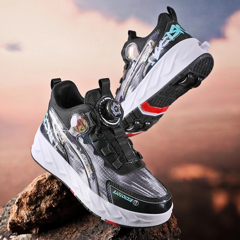 阿童木男大童运动爆走鞋四轮隐形可收缩透气儿童溜冰鞋网红飞行鞋