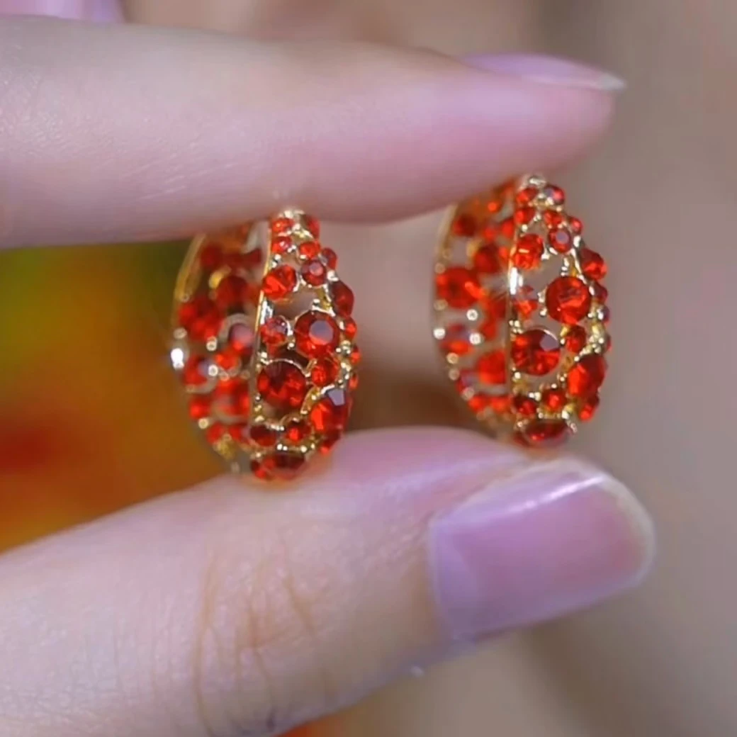 合金耳饰  【鸿运当头】时尚气质红色扭扭耳环小众设计红色耳环