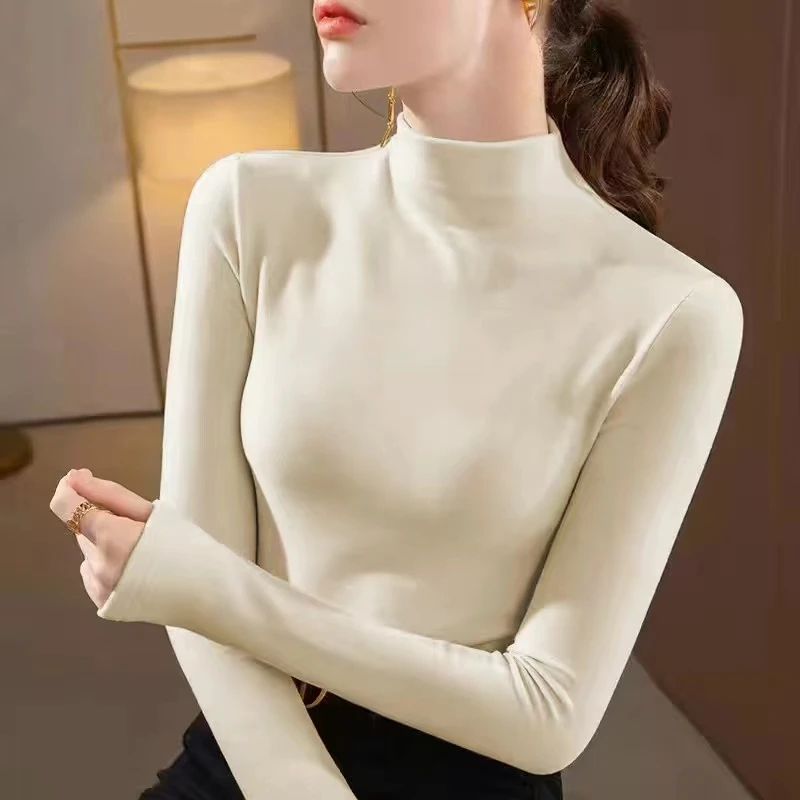 百搭半高领秋冬洋气加绒修身加厚内搭打底衫长袖保暖紧身双面德绒