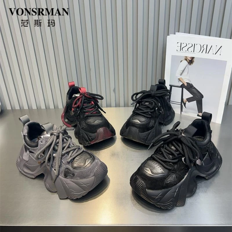 做旧厚底老爹鞋女2024秋冬新款百搭增高显瘦休闲运动鞋百搭松糕鞋