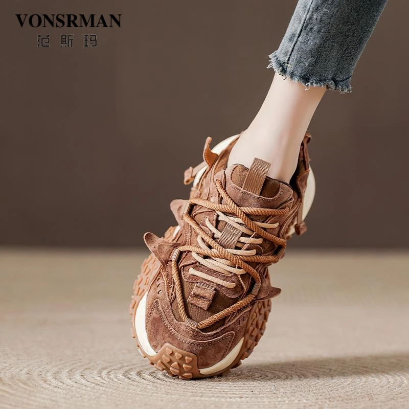 复古真皮厚底高级感爆款老爹鞋女款2024年新款女士休闲运动鞋子女