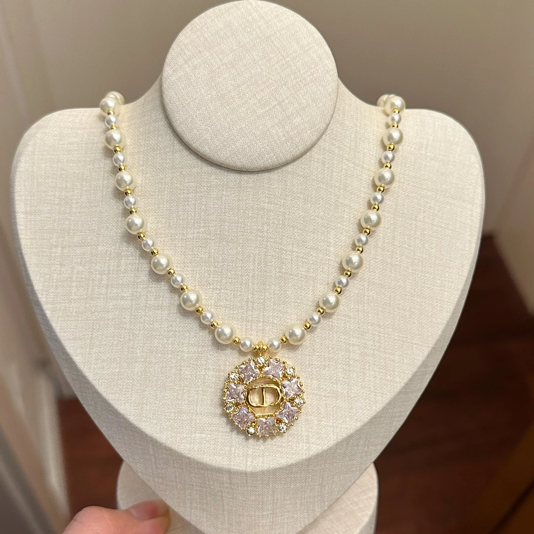 铜合金仿珍珠项链 X0089 时尚气质字母繁华韦雪同款项链