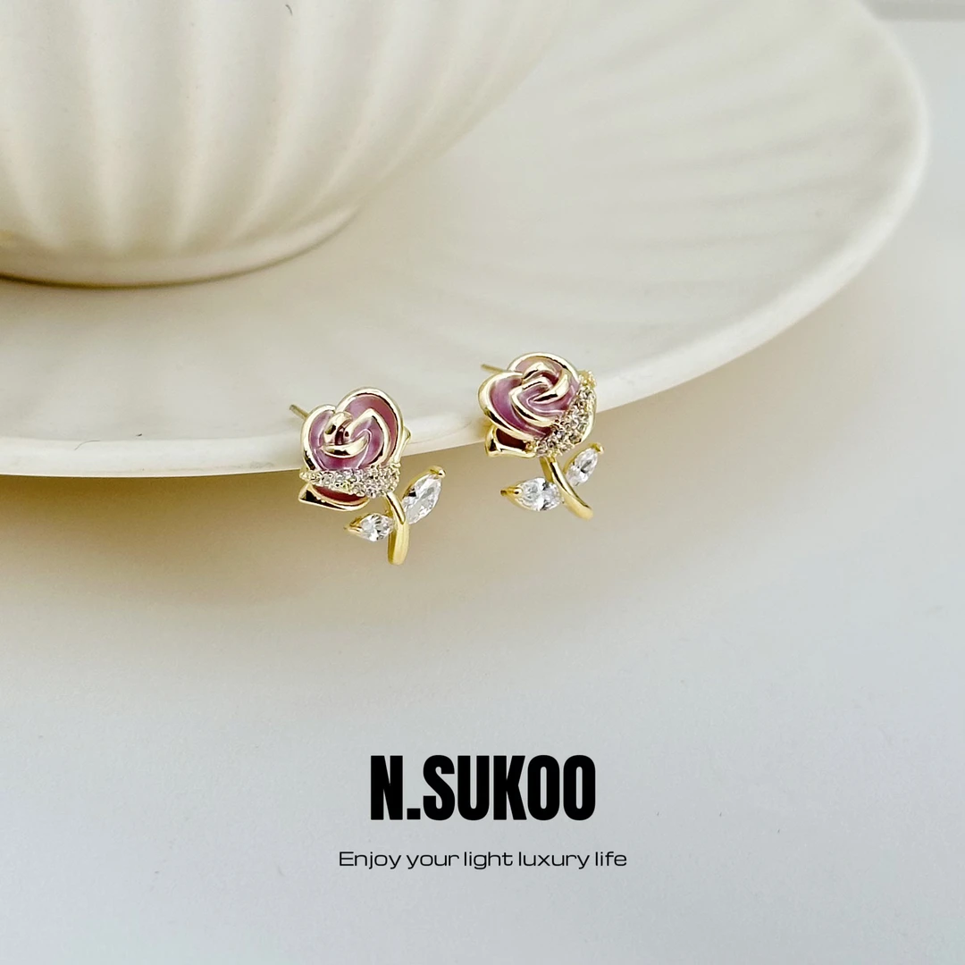 铜合金珐琅耳饰 E0025复古法式精致耳饰时尚百搭甜美温柔饰品