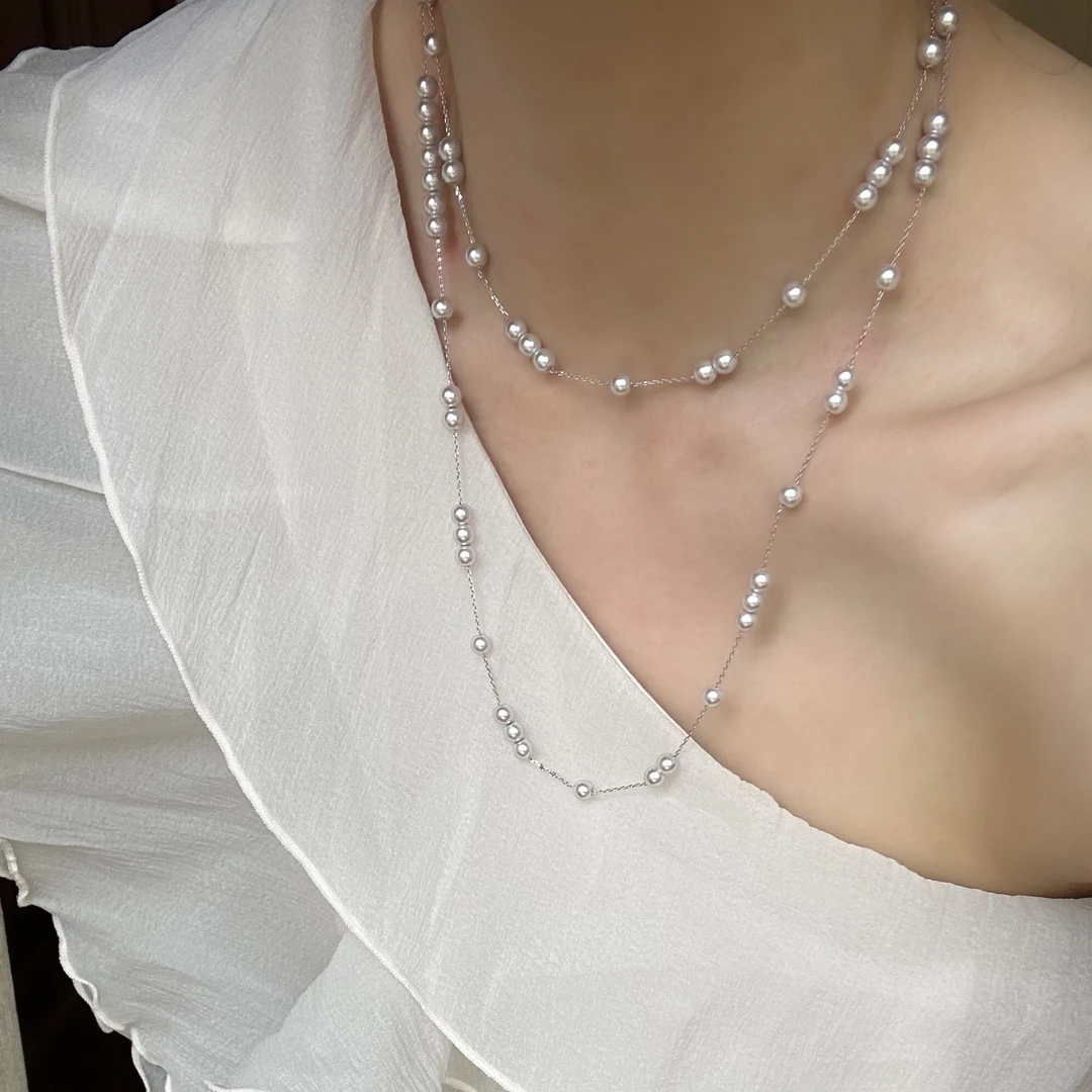 铜合金仿珍珠项链 X0069 时尚气质百搭满天星曼塔玫瑰色气质项链