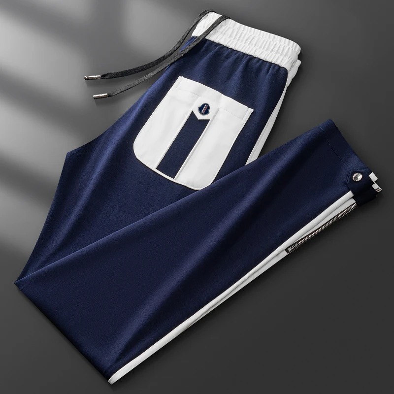 轻奢秋冬厚款撞色拼接运动裤男小脚收口拉链高端垂感直筒卫裤男士