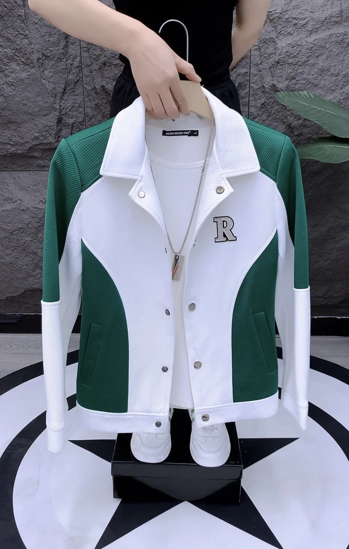 春秋新款韩版潮流休闲帅气男士网红款外套R字时尚拼接百搭夹克230