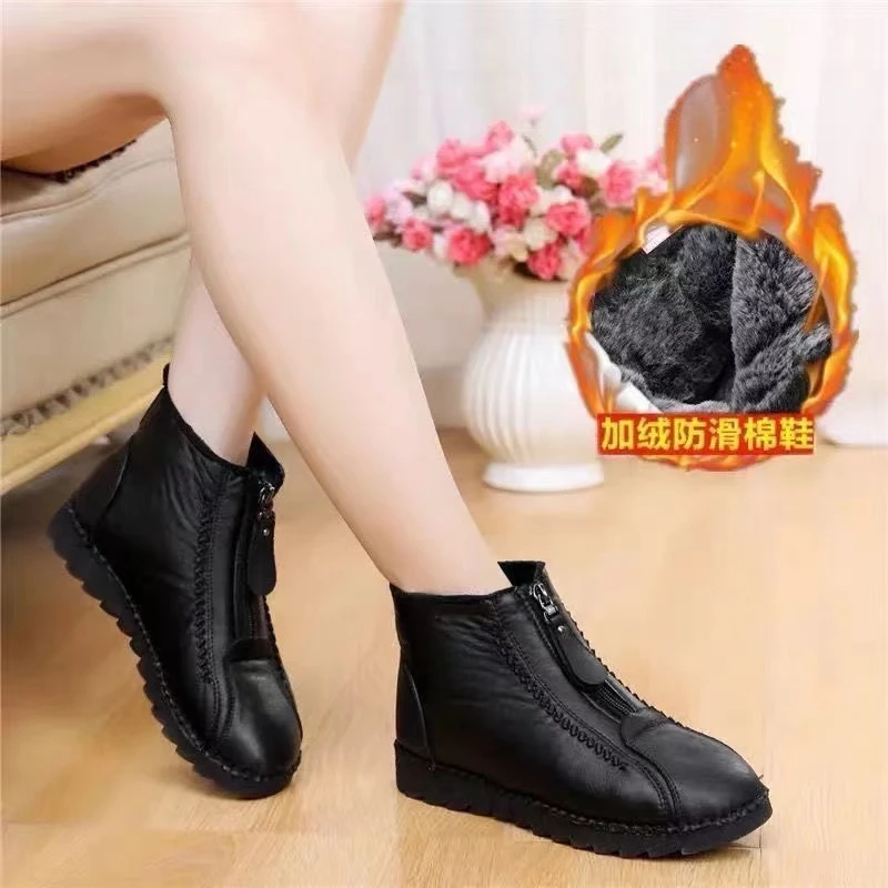 2023冬季新款舒适百搭平底妈妈棉鞋加绒保暖中老年妈妈鞋休闲女鞋