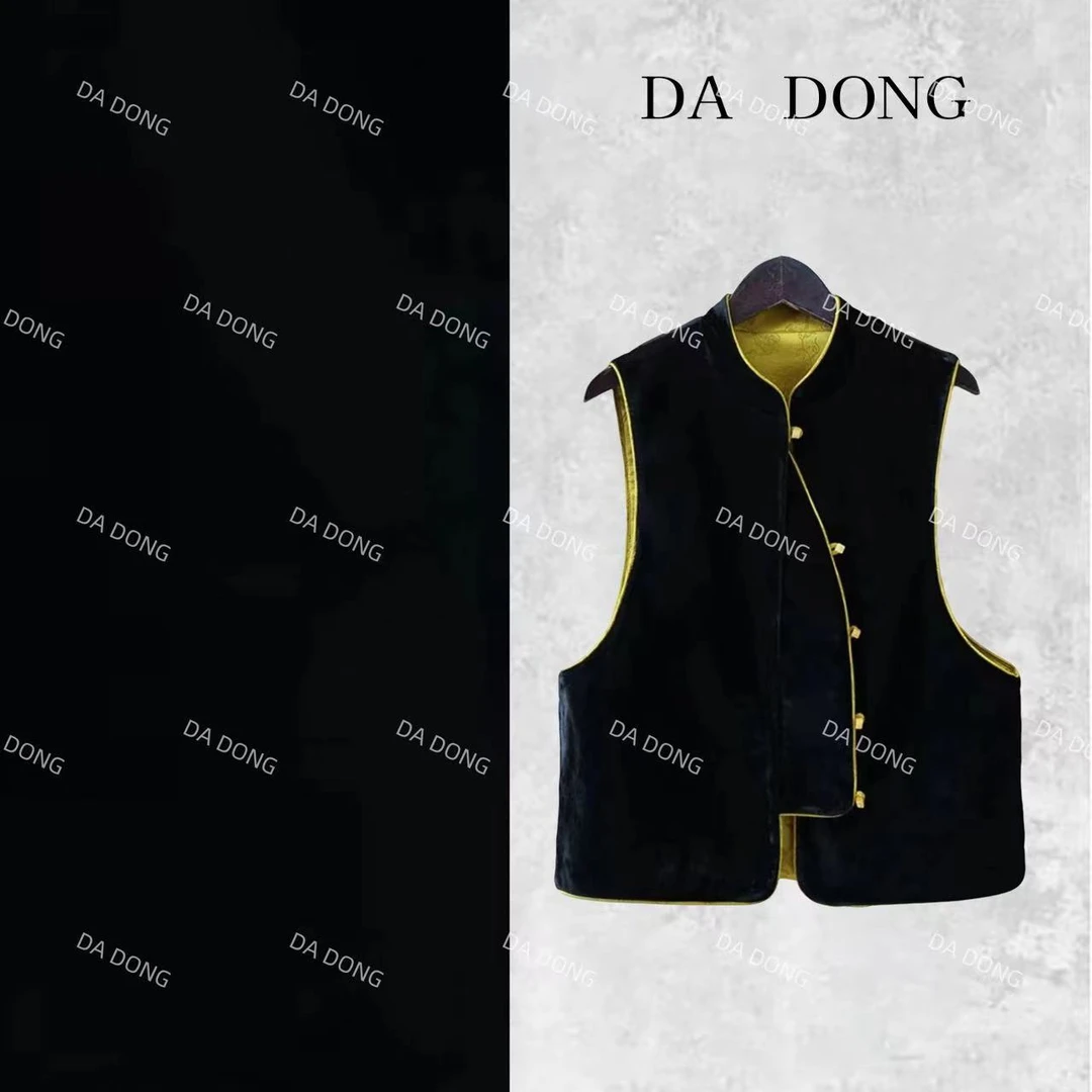 秋日私语--中式气质时尚高定轻奢休闲黑色百搭无袖双面双穿马甲