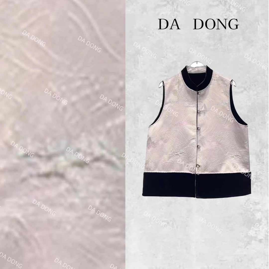 粉珠珠----2025中式时尚立领提花拼接百搭复古秋冬加棉无袖马甲