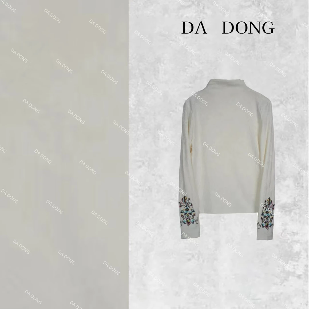 忆花--新中式长袖时尚打底气质女士百搭绣花国风宽松休闲衬衫