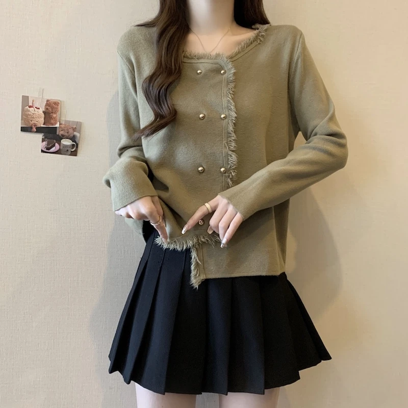 早春大码女装法式小香风V领毛衣外套胖妹妹遮肚子针织流苏上衣潮