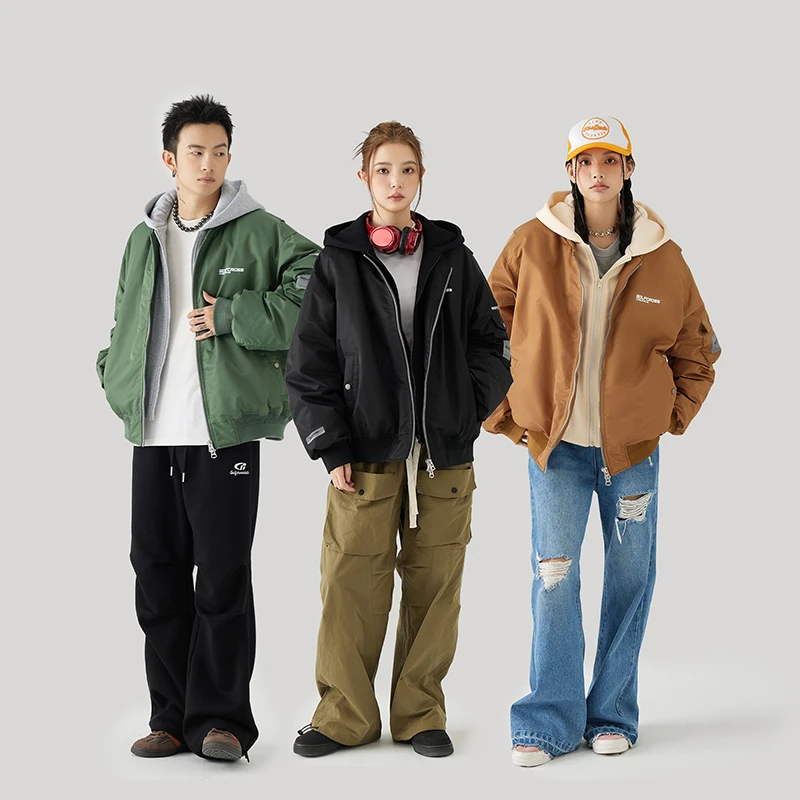 【李晨nic专属】美式复古工装假两件夹克90白鸭绒保暖棒球服羽绒服