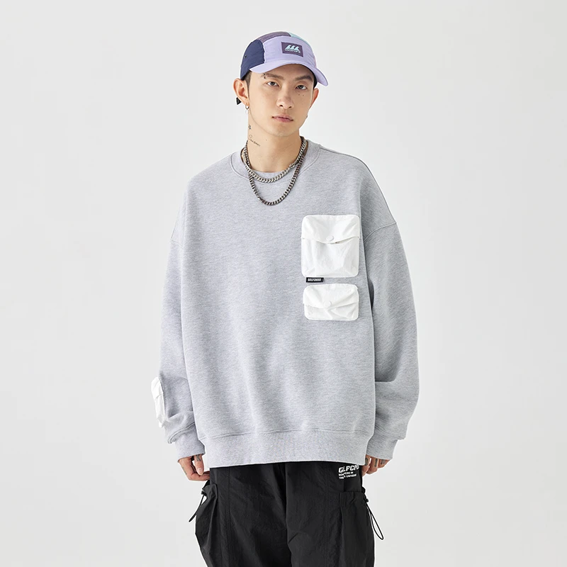 GOLFCROSSlogo刺绣立体工装多口袋装饰休闲套头卫衣情侣纯色宽松