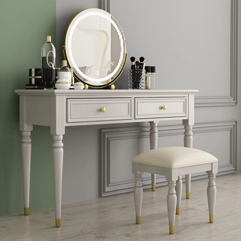 轻奢卧室美式梳妆台现代简约小户型实木ins风网红书桌化妆桌一体
