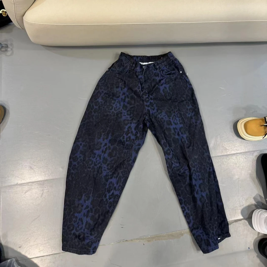 【文乐乐】秋季新款个性洗水神豹纹时尚休闲潮流牛仔裤哈伦裤8322