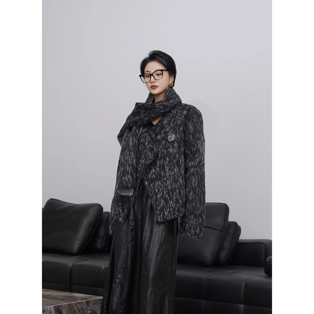 【流沙】红人上新马海毛羊毛混纺针织呢手工大衣2024冬新款双面大衣