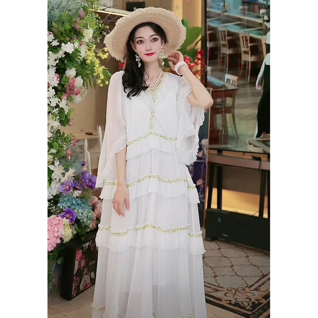 包子专属-甜美法国设计师款桑蚕丝碎花气质时尚连衣裙231D058