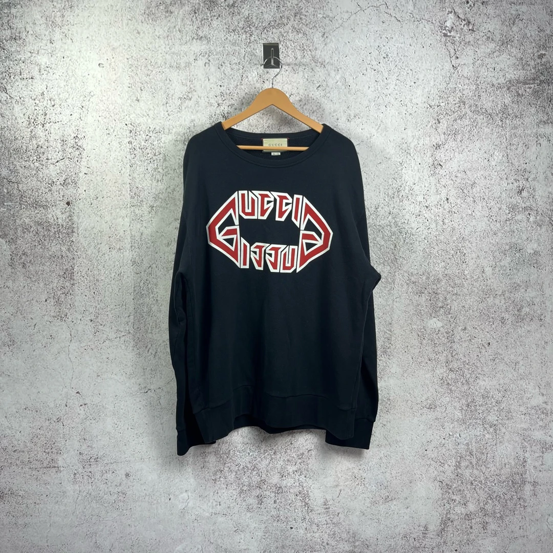【99新】Gucci 黑红大logo圆领卫衣 / xl码 / 公价7550/#