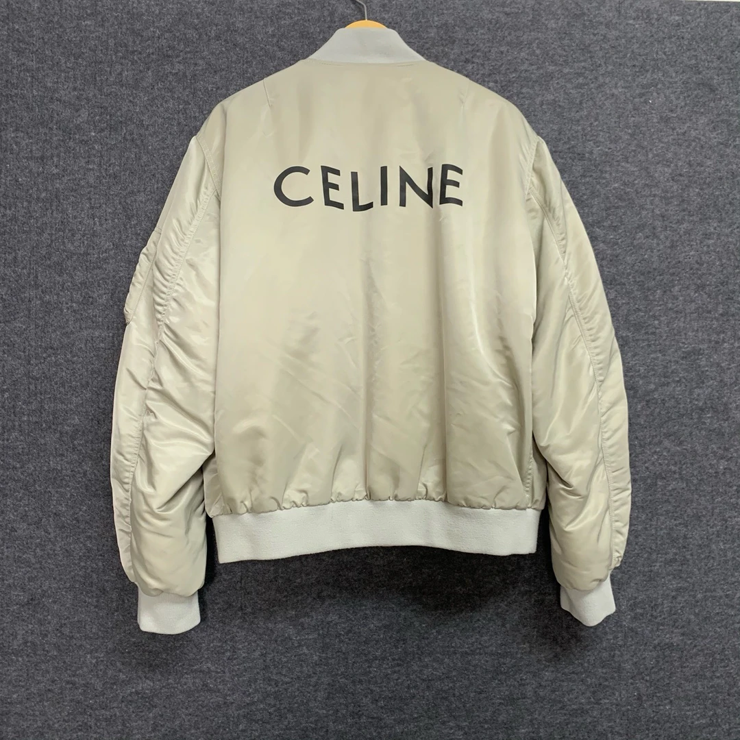 【99新】赛琳/Celine 灰色斜纹锦纶棒球夹克/ 50码 /专柜价20500