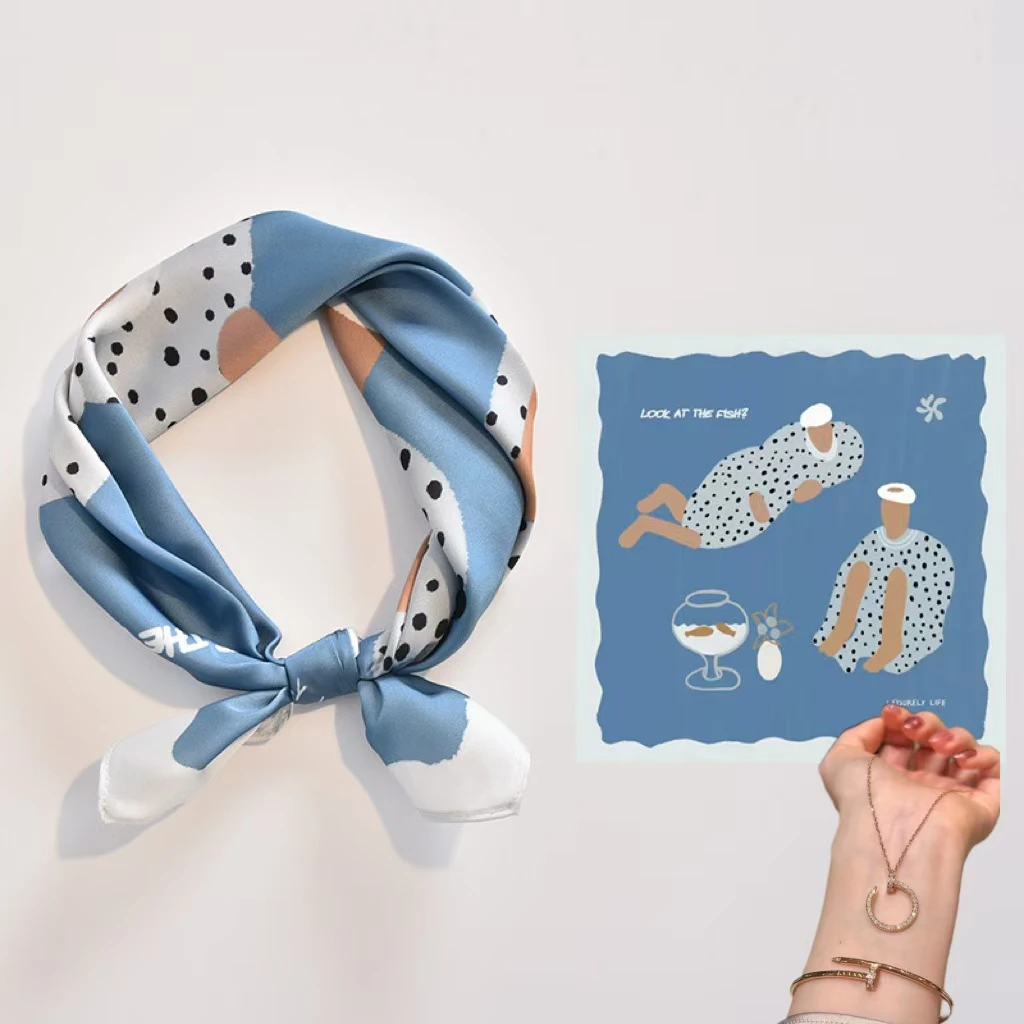 爆款小方时尚仿真丝丝巾潮流百搭，钉子系列