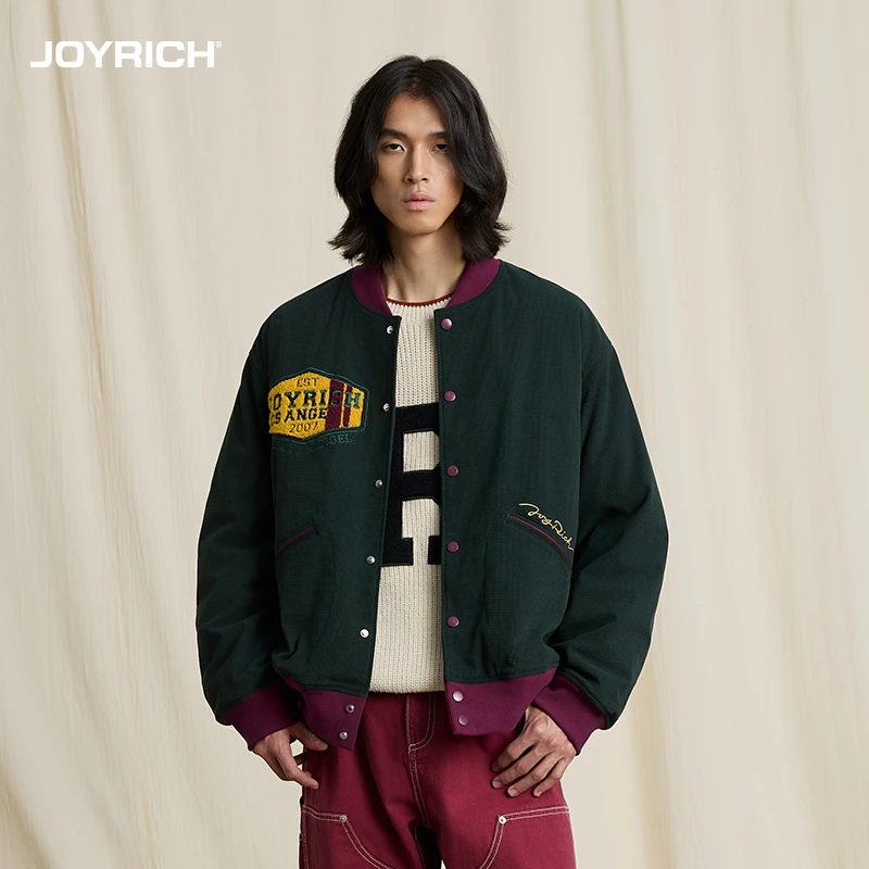 JOYRICH 冬季新品男女同款复古毛巾绣防风保暖棒球夹克棉服外套