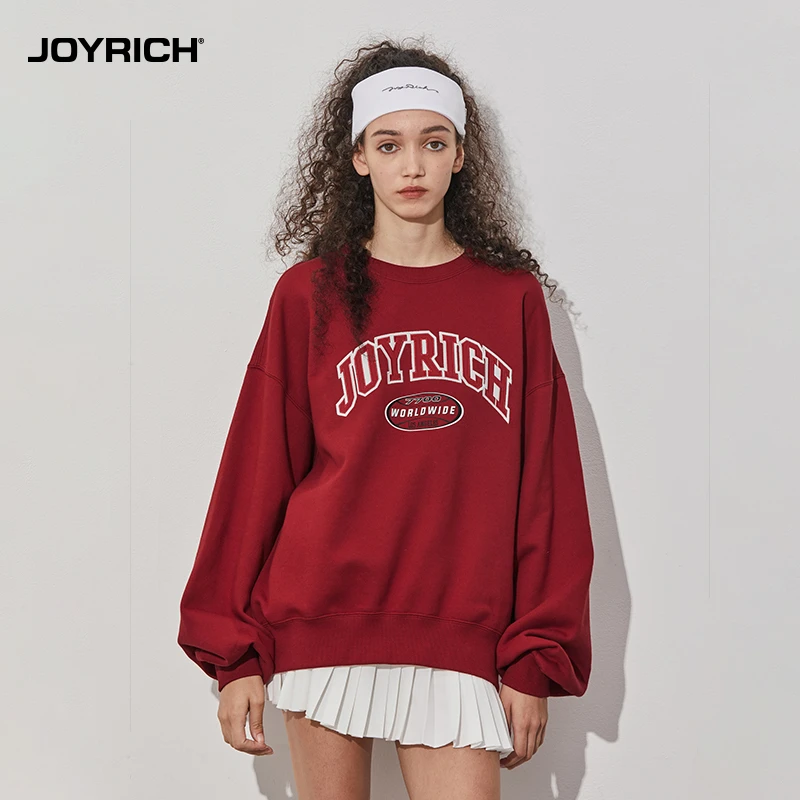 JOYRICH美式复古落肩灯笼袖宽松廓形圆领卫衣显瘦24春女士新款