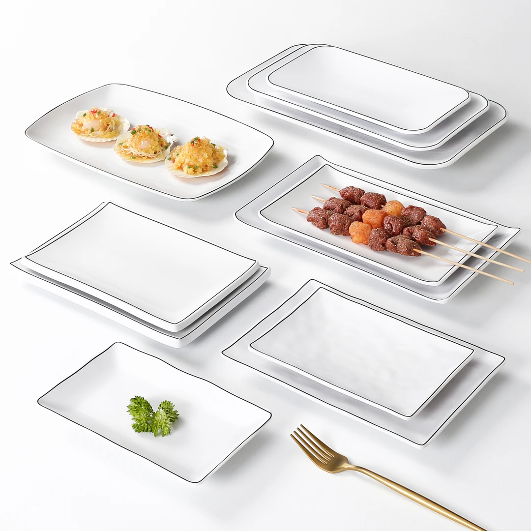 五毫美密胺餐具盘子商用白色长方形火锅店菜盘餐盘烤肉碟子烧烤盘