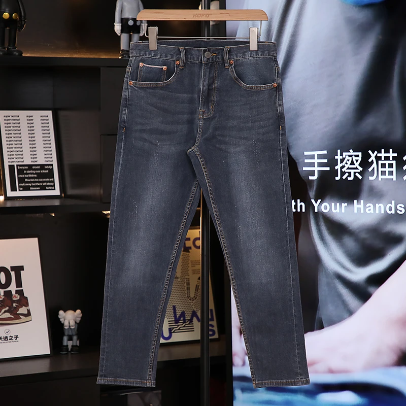 弹力灰色水洗小脚九分牛仔裤男新款直筒新款赤耳丹宁男裤子潮百搭
