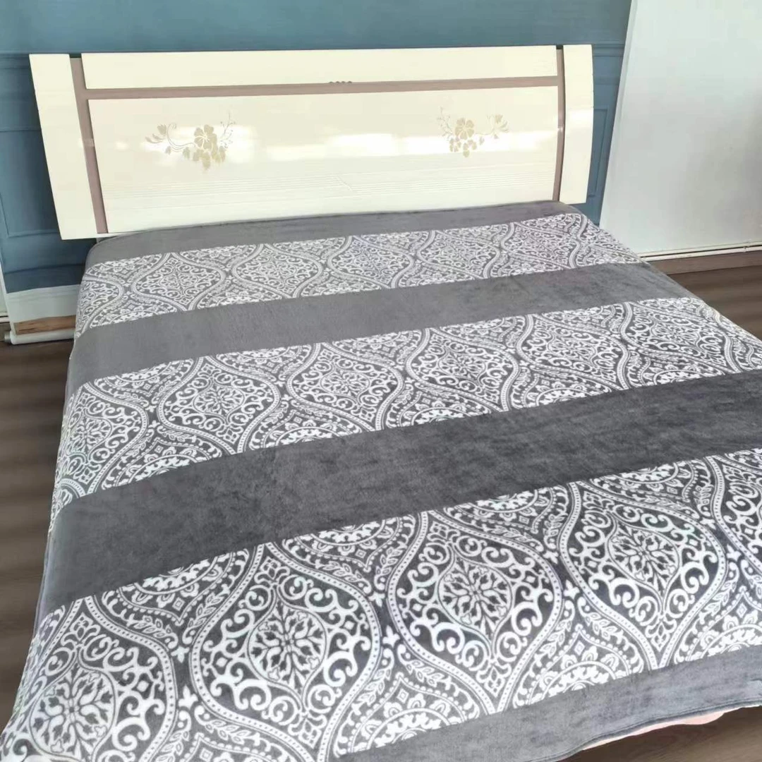 牛奶绒床单  瑕疵折痕灰色图腾200*230简约保暖多功能高奢奶绒