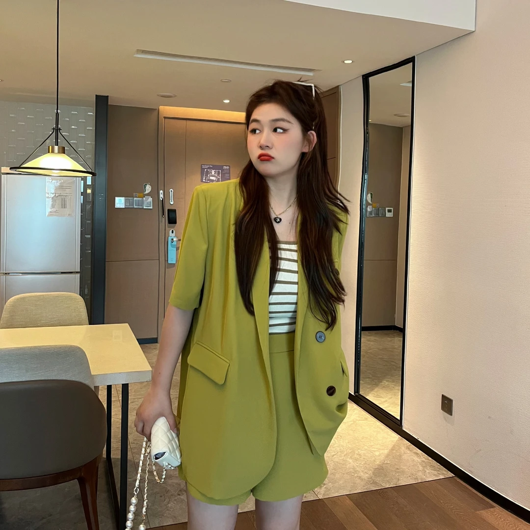 NANXU/楠序源子【旋转巴黎】微胖女装 2023夏季西装套装女YZ8197