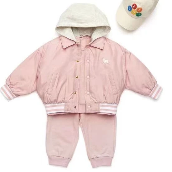 小马 咖色粉色连帽薄棉服棒球服