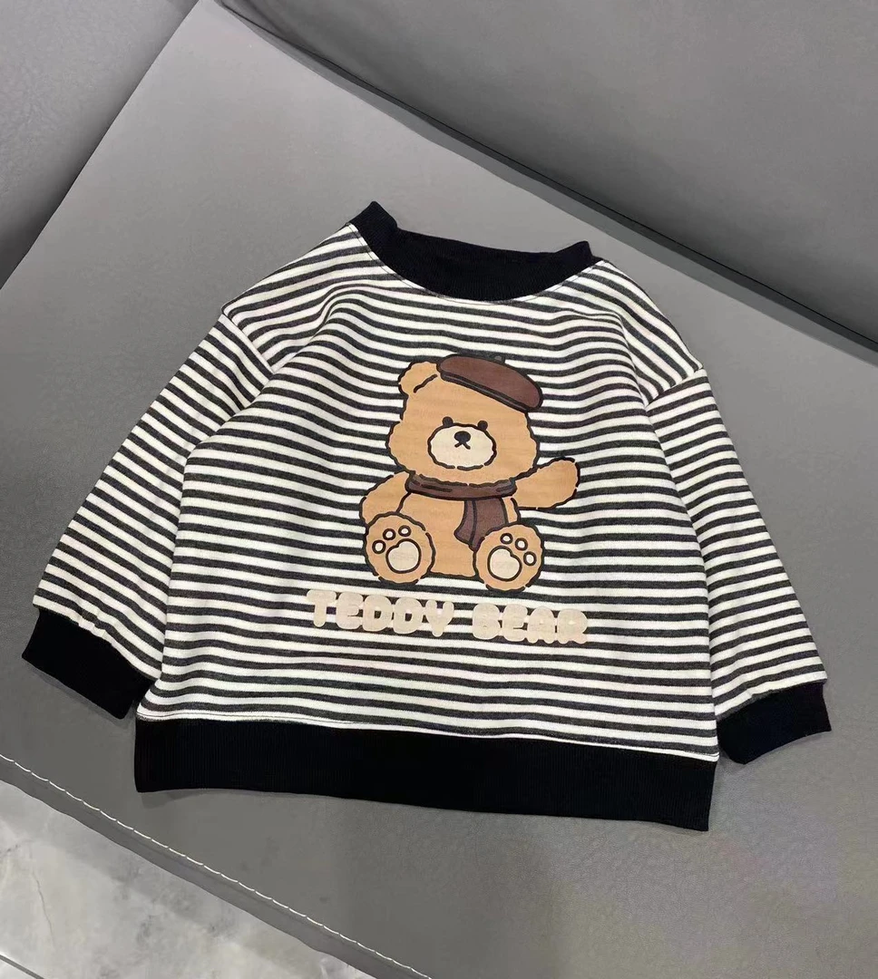 儿童 【黑白横条纹】小熊卫衣