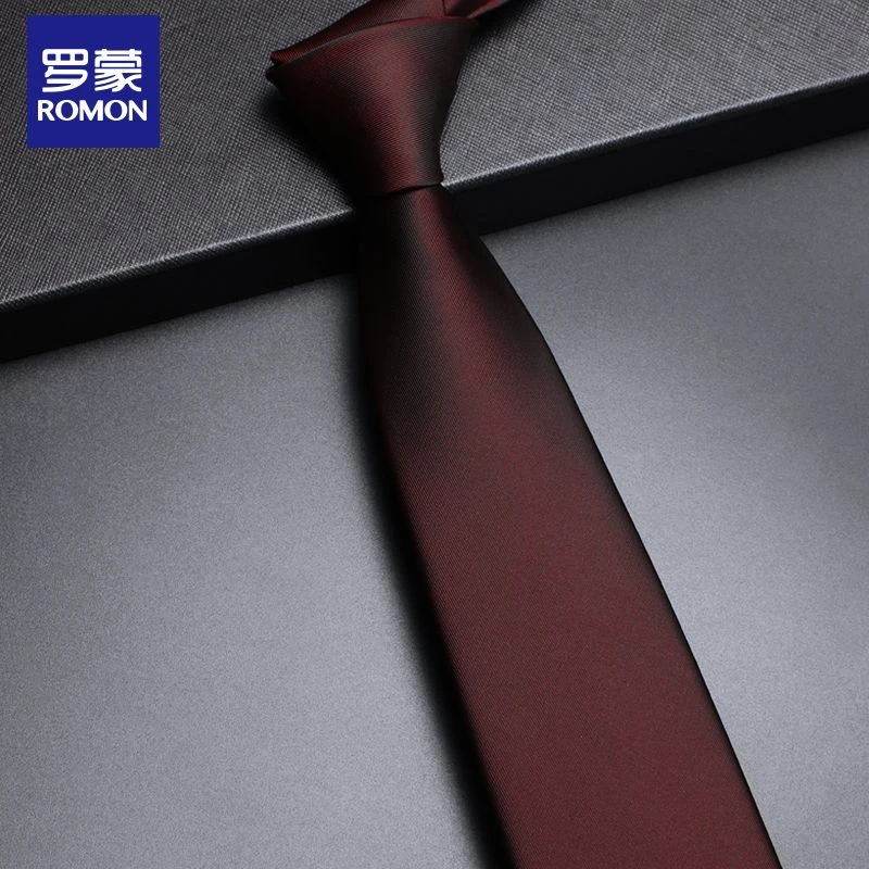 罗蒙礼盒男正装时尚商务哑光酒红领带结婚新郎领结方巾免打拉链
