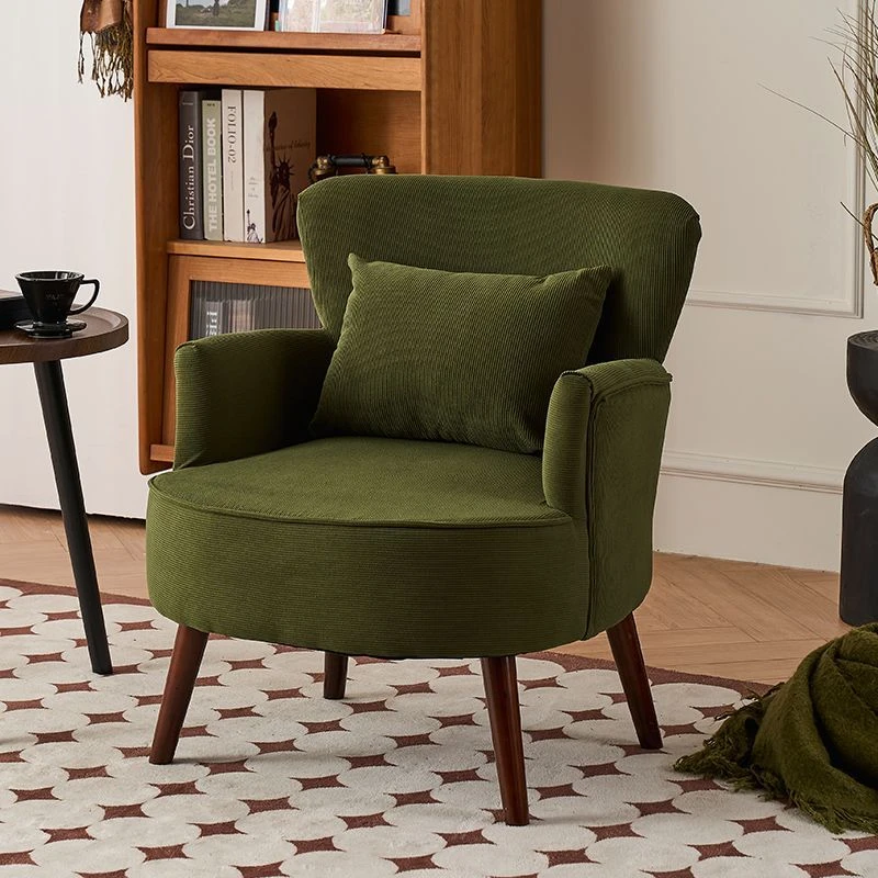 美式复古单人沙发阳台休闲卧室欧美风木组合懒人灯芯绒老办公椅