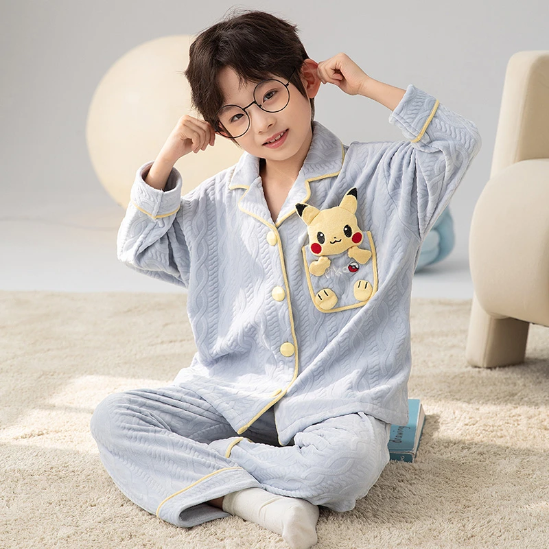 【海岛绒】秋冬男童睡衣冬季加厚中大童海岛绒儿童家居服珊瑚绒套装