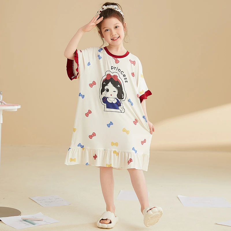 【莫代尔】夏季莫代尔睡裙女童夏薄款短袖卡通中大童儿童家居服女孩