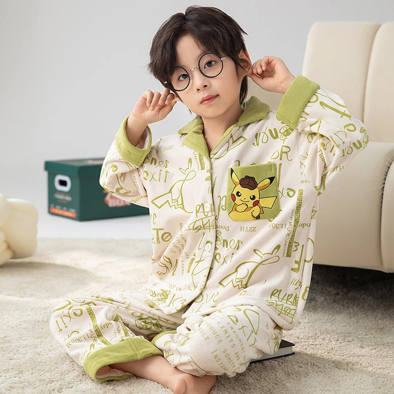 【海岛绒】秋冬男童睡衣冬季加厚中大童海岛绒儿童家居服珊瑚绒套装