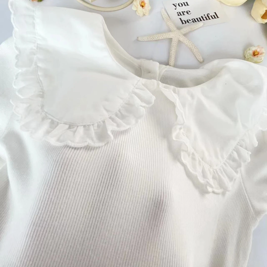 5004儿童春秋纯白娃娃领打底衫mll