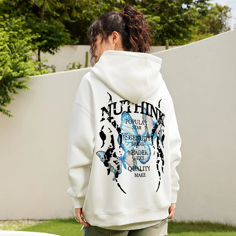 Nuthink美式大码蝴蝶重磅卫衣潮牌男秋冬款情侣外套