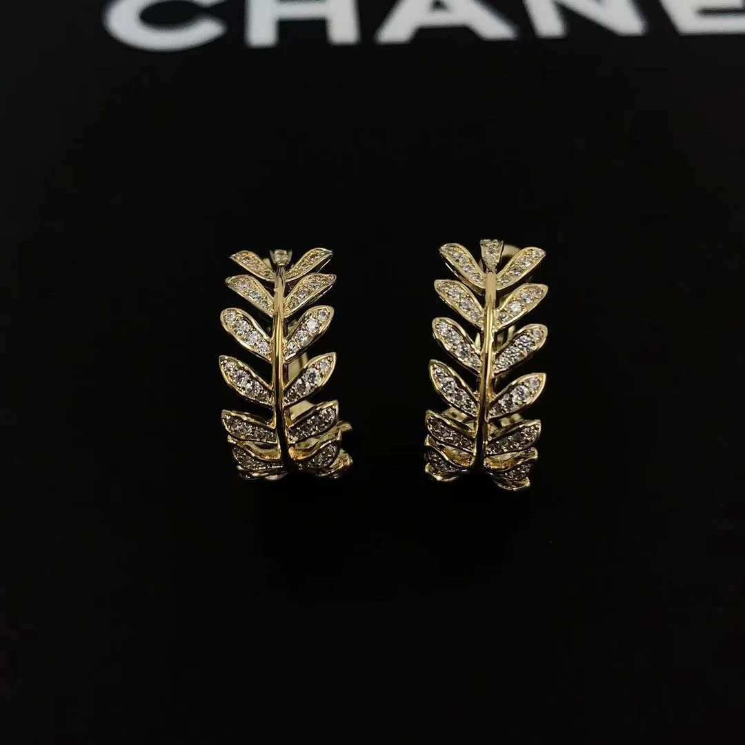 铜合金合成锆石耳饰 铜合金锆石耳饰 轻奢百搭麦穗镶锆耳圈