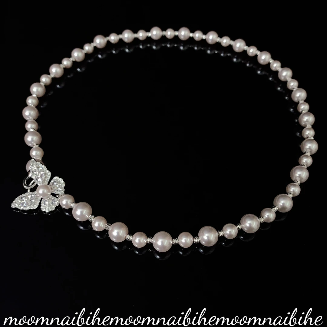 铜合金仿珍珠项链 气质轻奢 仿珍珠铜合金锆石蝴蝶项链 X1650