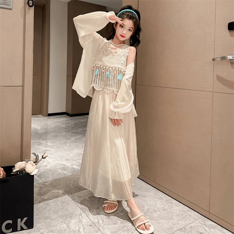 海边度假裙女童连衣裙夏季2025新款沙滩裙大童儿童公主裙女孩裙子