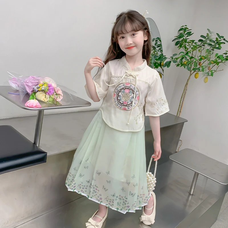 女童连衣裙夏装2025新款儿童夏装新中式汉服裙子女孩夏季国风套装
