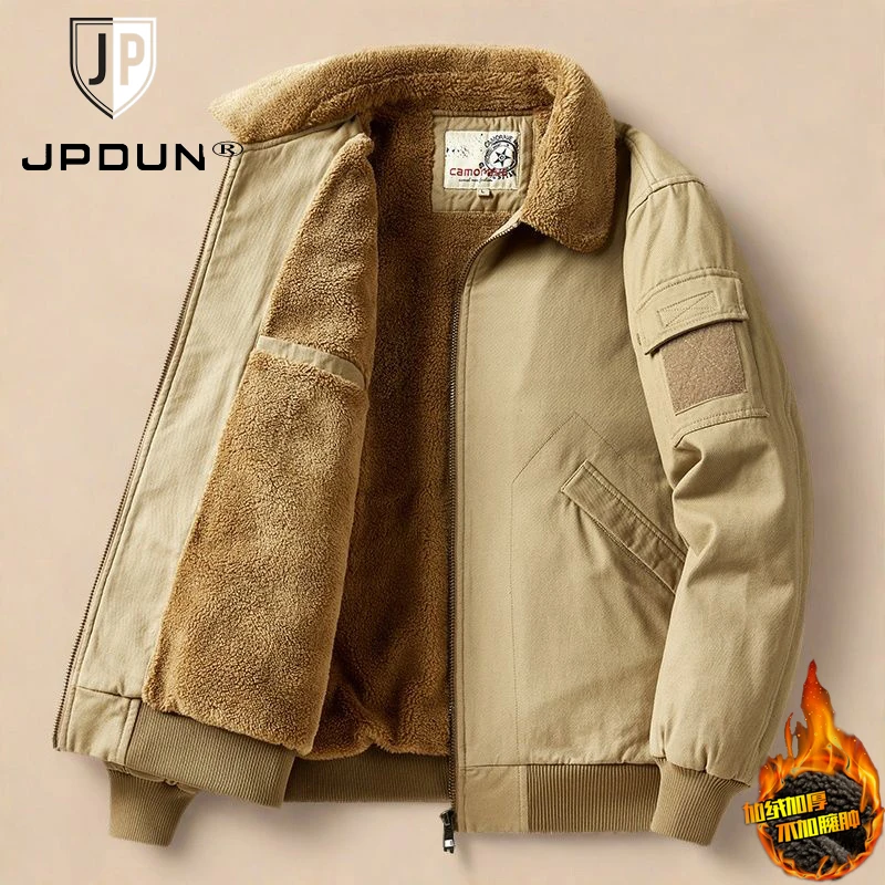 吉普盾JPDUN男士羊羔绒棉服加密加厚保温复古夹克棉衣纯棉厚外套