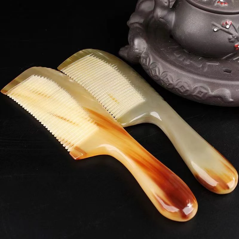 正品牦牛角梳天然白水梳子网红头部经络按摩梳家用加厚不静电加厚