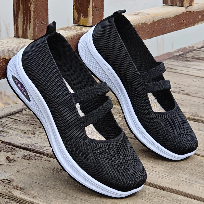 新款夏季轻便休闲中老年健步鞋软底妈妈鞋飞织时尚透气老人运动鞋