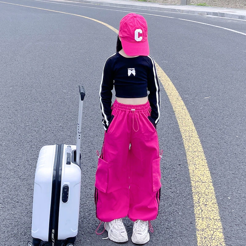 女童运动套装春装2025新款儿童春秋网红炸街长袖T恤工装裤两件套