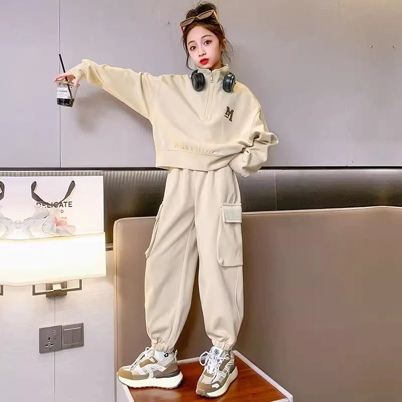 女童工装裤套装春装2024新款洋气中大儿童时髦休闲女孩运动两件套